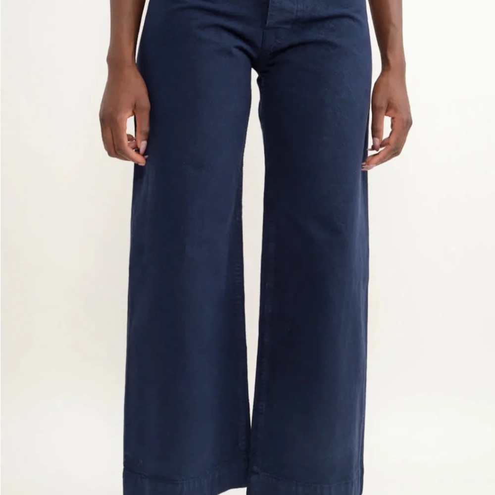 JESSE KAMM Sailor Midnight Navy Blue Wide Leg High Waist Canvas Trouser Pant